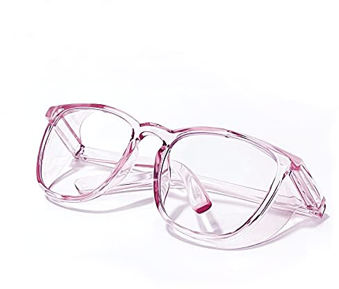 LeonDesigns Safety Goggles Anti-Fog Tactical glasses with Side Shields Clear Safety glasses with Anti-Scratch UV400 protection Lens Goggles Inside Eyeglasses (Square transparent Pink)