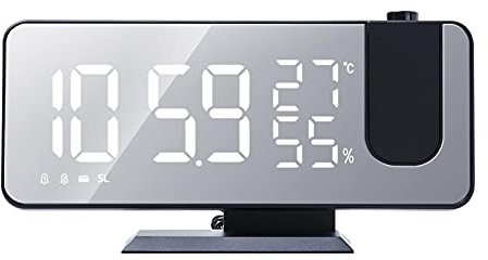 Projection Clock With Alarm And Full Range Adjustable Brightness For Screen Digital Alarm Clock Bedside Mains Powered With Radio Personal Weather Station Display Date Time Temperature Humidity