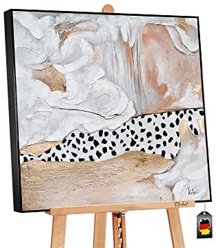 YS-Art Abstrakt Acryl Gemälde auf Leinwand mit Rahmen Stil Shabi chic handgemalt Wandbilder Wohnzimmer modern Wohndekor Bilder Büro echte Kunst 100x100 cm