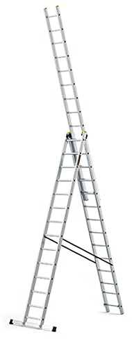 DRABEST Leiter PRO Serie Aluleiter 3-teilig Mehrzweckleiter 3x14 Stufen Leiter Multifunktionsleiter Kombileiter bis 150 kg Beslastbar - Arbeitshöhe 9,62 m - inkl. Eimerhaken