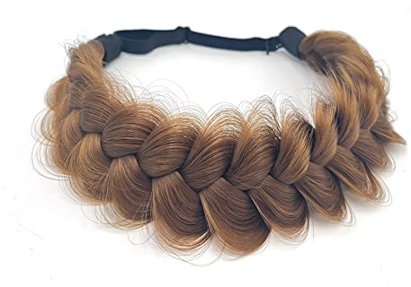 TOECWEGR Extensions Haarband Haarreifen Zopf Geflochten Classic Chunky Wide Plaited Wedding Fluffy Braids Wig Women Girl Beauty Accessory (Hellbraun H)