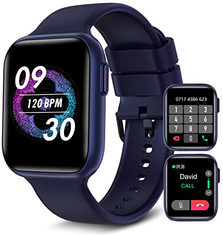 Bebinca Smartwatch Uomo Orologio smartwatch (Effettua/Risponde alle chiamate VIVAVOCE) 1.69”HD Full-touch Microfono/Frequenza cardiaca/SpO2 IP68 Impermeabile 260mAH Batería Potente(Blue)