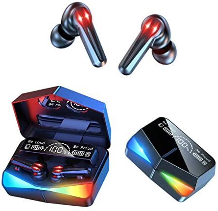 SANDALFON Auriculares Gaming True Wireless Bluetooth para Videojuegos, Control táctil, Cascos inalámbricos intraurales con Luces LED Sonido estéreo, música Juegos, móviles, Impermeables, Dual-Mode