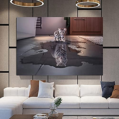 HMXQLW Leinwand Bilder Lustige Tiger und Katzen Projektion Poster Abstrakte Tier Grosses Bilderwand Malerei Wohnzimmer Schlafzimmer Dekor Wandkunst Dekoration Rahmenlos (80X120CM)
