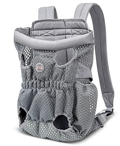 ALLSOPETS Zaino per Cani e Gatti – Zaino Porta Cane Frontale Traspirante e Comodo con Gancio di Sicurezza, Ideale per Viaggi Escursioni Campeggio (Grigio Argento, M)