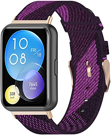 MIJOBS Nylon Armbänder für Huawei Watch Fit 2 Ersatzarmband Huawei Watch Fit 2/Active/Elegant/Classic Armband mit Edelstahl Metall Schließe Armband im Gestreiften Design Nylon Uhrenarmband
