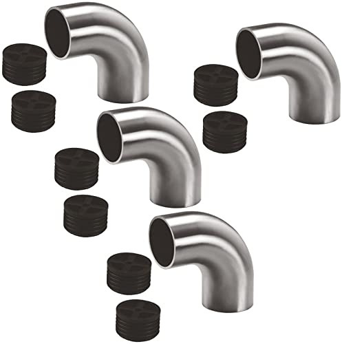 4 x Edelstahl Rundbogen 90° Rohrbogen inkl. 2 Adapter, für Ø 42 mm | Für Holzhandlauf.