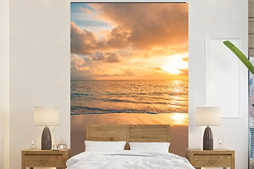 Selbstklebend Tapete Wandpapier Wandaufkleber Fototapete Tapeten Wanddeko 180x280 cm Strand - Sommer - Sonnenuntergang - Wolken - Meer