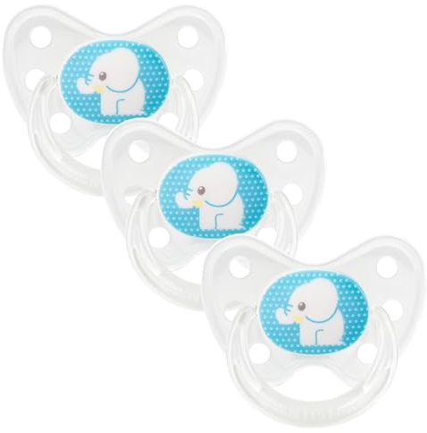 dentistar Silikon Schnuller 3er-Set - Größe 3, ab 14 Monate - Zahn- & kieferfreundlicher Nuckel mit Dental-Stufe – BPA-frei – Made in Germany - Elefant, Transparent