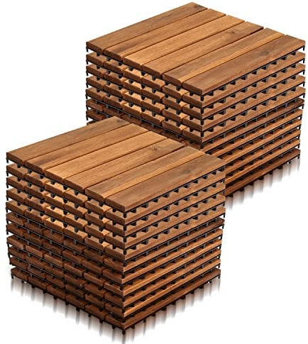 Vigevee Caillebotis Exterieur Lot de 22 Dalles en Bois de d'acacia 30x30 cm Carrelage Exterieur Terrasse Caillebotis Bois Pour patio,balcon, jardin, balcon 2 m²