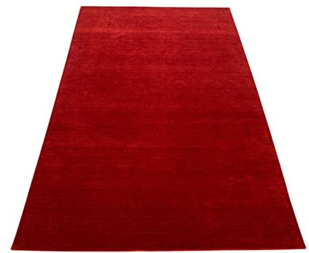 WAWA TEPPICH Handgewebter Wollteppich Rot 120 x 180 cm | Naturwollteppich aus indischer Handarbeit mit charaktervoller Webstruktur