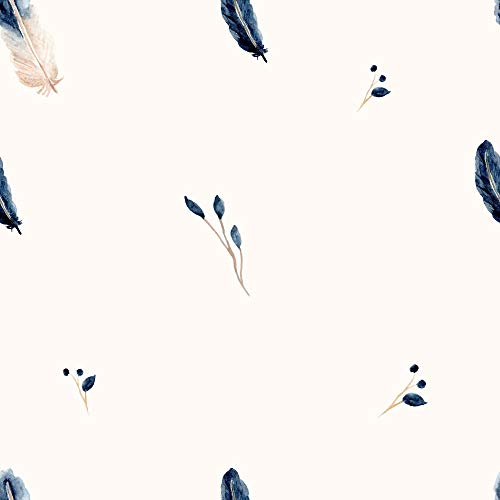 wandmotiv24 Fototapete Federn Aquarell dunkelblau rosa, 200 x 140cm - selbstklebende Vliestapete 150g, Wanddeko, Wandbild, Wandtapete, Blätter Ast weiß malen M6625