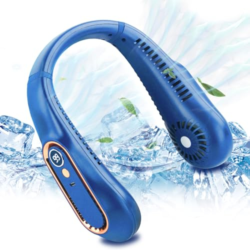 M MUNCASO Ventilateur de cou portable, ventilateur sans lame sans fil, ventilateur de nuque rechargeable USB, 5 vitesses 3600 mAh Ventilateur portable à piles (bleu)