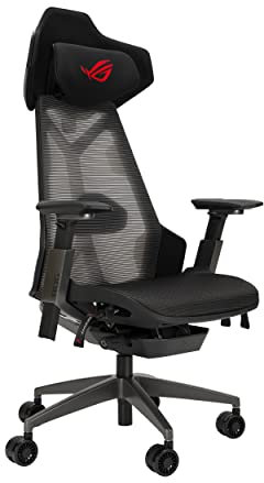 ASUS ROG Destrier ergonomic gaming chair, 2-way headrest 40°, 2-way lumbar, 2-way armrest 360°, adjustable seat depth and height, recline 4 lock angles, mobile gaming mode, aluminum frame, mesh, black