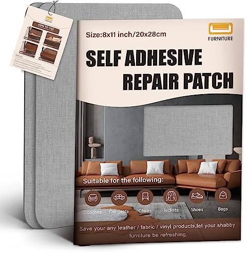 Leinenstoff Patches Selbstklebend, 3 Stück 20x28 cm Leinen Reparatur Patches, Leinen Flicken Selbstklebend, für Sofas, Autositze, Vorhang Kopfteile, Rucksack Mittelgrau