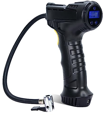 Podazz Inflador de neumáticos inalámbrico, inflador de neumáticos de 120 W, Bomba de neumáticos inalámbrica con 3 boquillas de inflado e iluminación LED, para Coches, vehículos, Bicicletas