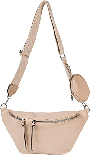 styleBREAKER Damen Halbmond Crossbody Schultertaschen Set 3-Teilig, Schultergurt mit Muster, Schlüsselanhänger, Börse 02012398, Farbe:Hellbraun