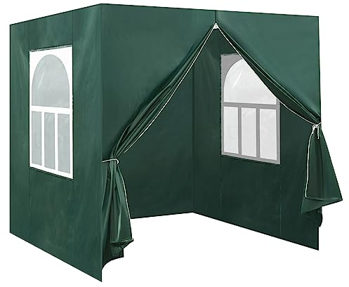 TUKAILAi 4 Panel Garten Pavillon Seitenwände, 2 Pavillon Wandpaneele mit Reißverschluss und 2 Fensterplatte, Kompatibel für Pavillon (Grün, 2x2m)