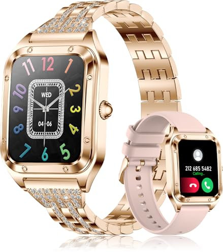 Smart Watches for Women(Answer/Make Call), 1.59 HD Luxury Watchs with Fitness Tracker/AI Voice Control/100+ Sport Modes/IP68 Waterproof /Heart Rate Sleep Monitor/ for Android iOS, Rose Gold(2 Strap)