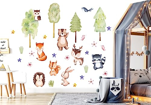 WONDER MURALS Stickers Muraux Enfants Décoration Chambre Bébé Enfant Fille Murale Garçon Arbres Animaux de la Forêt Deco Autocollant Sticker Mural (L - 125 x 97 cm (L x H))