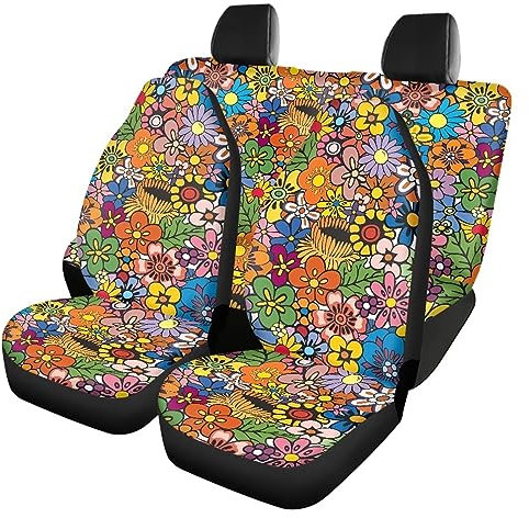 Belidome 4 STÜCKE Bunte Hippie Blume Auto Hinten Unten Rückenlehne Bank Abdeckungen