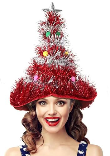 JIAMIAN Weihnachtsmütze, Weihnachtsbaum Hut, Erwachsene Grün Gold Pailletten, Neuheit Spaß Weihnachten Party Silly Hut mit Stern, Santa Party Fancy Witch Hut Urlaub Dekoration Kopfbedeckung (Rosa)