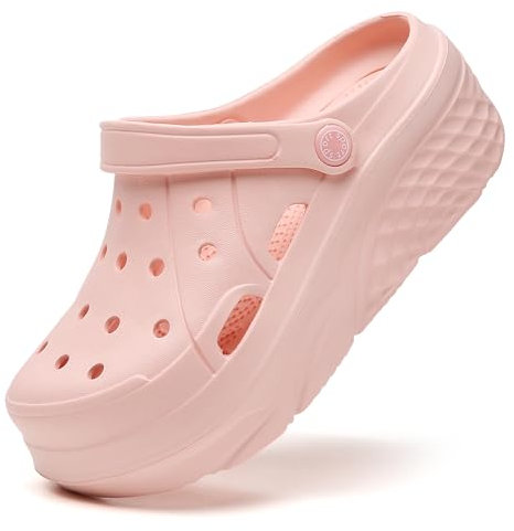 SECHRITE Platform Clogs Classic Sabots Femme Sandales D'Été Chaussures de Jardin Plage Piscine Chaussures de Piscine Pantoufles Sabots à Semelles Compensées, Rose 39 EU