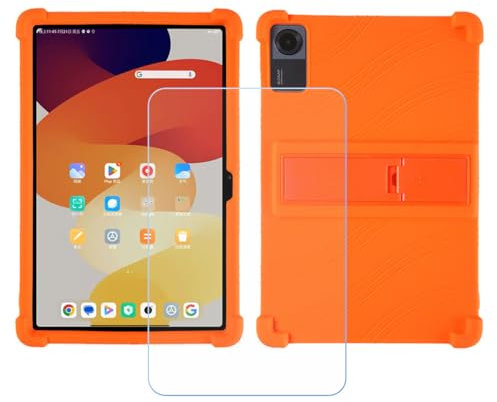 Funda para Blackview Tab 50 WiFi, Cover Suave Silicona TPU Carcasa Caso Protectora Case + Cristal Templado Film Vidrio Protector de Pantalla para Blackview Tab 50 WiFi (8,0) - Naranja
