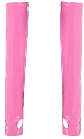 Fldy Women's Latex Gloves PVC Leather Wet Look Arm Length Gloves Cosplay Costume Accessory Pink A One Size