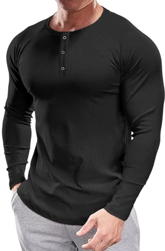Muscle Cmdr Langarmshirt T-Shirts für Herren Casual Henley,Kurzarm & Langarmshirt Regualar Fit Stilvolles Long Sleeve