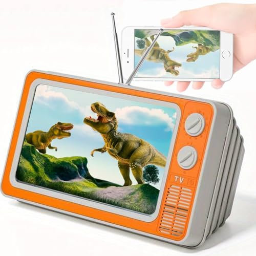 BAKAJI Lente di Ingrandimento per Smartphone Design Vintage Tv Tubo Catodico, Amplificatore Schermo 12 Film Video da Cellulare, Supporto Universale, Ingranditore Schermi Alta Risoluzione (Arancione)
