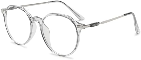 MAGIMODAC Mode Lesebrille Damen Herren Rund Oval Nerd Blaulichtfilter Computer Lesebrillen Metall Lesehilfe Sehhilfe Grau 1.50
