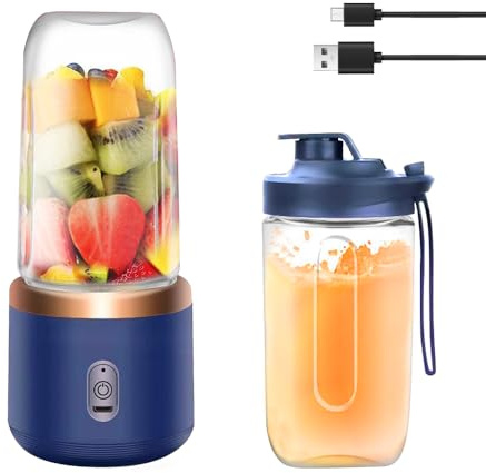 UQTUKO Mixeur Portable, 400ml Mini Mixeur Blender avec 6 Lames en acier inoxydable Mixeur Smoothie et Shakes USB Rechargeable Fresh Juice Blender Pour Jus/Shake/Smoothie, Sans BPA (Bleu)