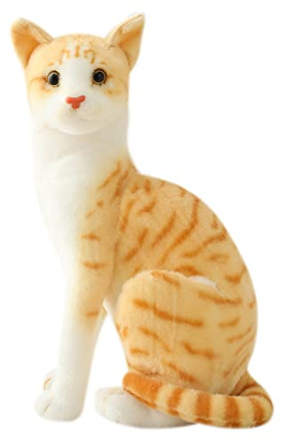 Kuscheltier Katze Lebensecht, 35cm Simulation Kurzhaar Nette Katze Puppe Flauschigen Plüsch Kätzchen Liegend Stofftier echt siamesische Katze Plüschtier Katze Plüschfiur Spielzeug für Kinder Frauen