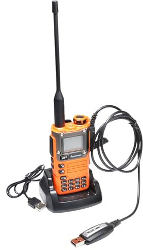 QUANSHENG UV K5(8) Walkie Talkie a lungo raggio con cavo di programmazione VHF UHF 200 canali radio portatile ricaricabile professionale AM/FM/DTMF, VOX, Replica frequenza, NOAA Meteo (arancione)
