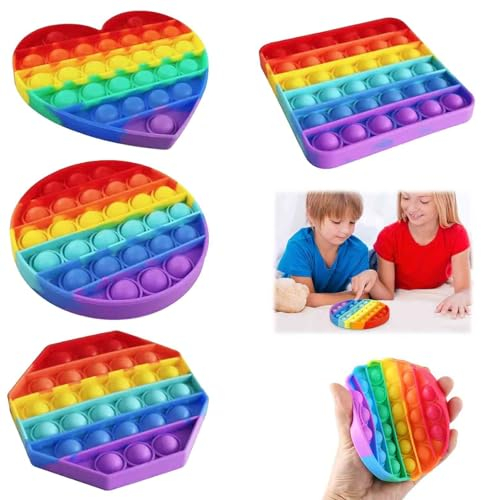 4 Stück Pop it Set,Antistress Popit,Rainbow Plopper,Anti Stress Popet,Push Pop Spielzeug,Drückspiel Kinder silikon,für Autismus,ADHS,Kinder,Erwachsene(4 Form)