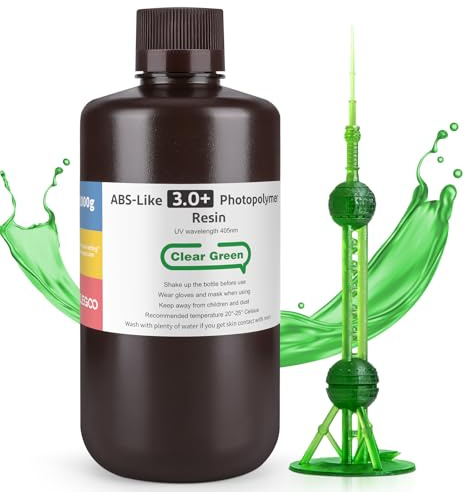 ELEGOO ABS-Like Resin 3.0 Plus, 3D Drucker Resin 405nm Rapid UV-härtendes Photopolymer Harz, Hohe Präzision für LCD 3D Drucker Klargrün 1kg