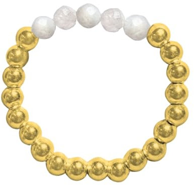 happymaker - Mondstein Ring, 18k vergoldetes Sterling Silber und echte Mondstein Perlen auf elastischen Band, Perlenringe Damen mit echten Mondstein
