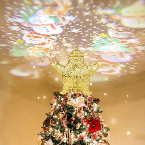 Weihnachtsbaumspitze – Rotierender Schneeflocken-Deckenprojektor, Baumspitzen-Licht, LED, verstellbar, 3D-Schneemann, Weihnachts-Glitzer-Projektor für Weihnachten, Party, Urlaub, Innendekorationen