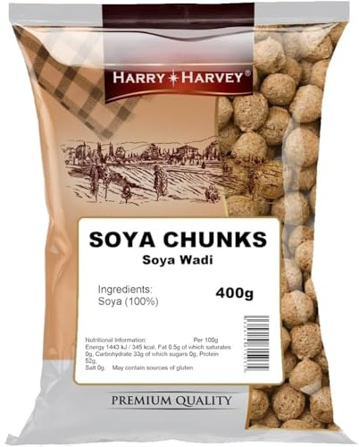 Harry Harvey Soya Chunks 400g (Soya Wadi) | High Protein Vegetarian Meat Alternative & Plant Based Protein | Texture-Rich Soyabean Chunks for Curries, Stir-Fries & Healthy Meals