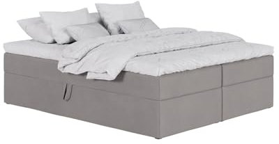 mybed. Boxspringbett ohne Kopfteil Simple Polsterbett mit Bettkasten Grau-Braun Jasmine 24 Velours 7 Zonen Taschenmatratze H4 und Topper Doppelbett 180x200