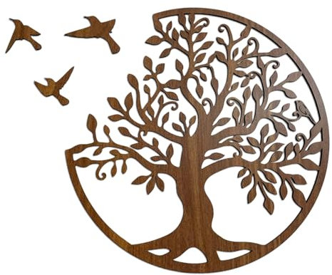 SENTOP HDF0504 Tableau sculpté sur le mur en bois pour intérieur Motif arbre de vie (noyer, 40 cm)