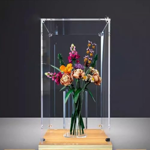 Boîte de présentation en acrylique transparent pour modèle Lego 10280 Roses Boîte de rangement anti-poussière (modèle non inclus) (base chêne doré)