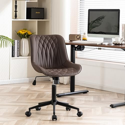 YOUNIKE Silla de Oficina Ergonómica de Cuero PU, Silla de Escritorio Giratoria Regulable en Altura, Silla Gaming Capacidad hasta 136 kg, Silla de Ordenador con Respaldo y Ruedas, Marrón