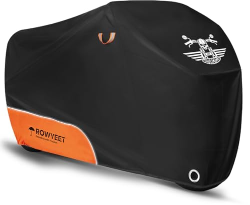 ROWYEET Motorcycle Cover Waterproof Outdoor Storage with Lock-Holes, Zipper Storage Bag & Night Reflective Design, All Season Protection Powersports Vehicle Covers Fits up to 96.5 Motorcycles