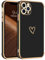 GUAGUA Compatible with iPhone 11 Pro Case, iPhone 11 Pro Phone Case, Cute Heart Pattern for Women Girls, Luxury Gold Edges Plating Design Slim Soft TPU Phone Cover, Black