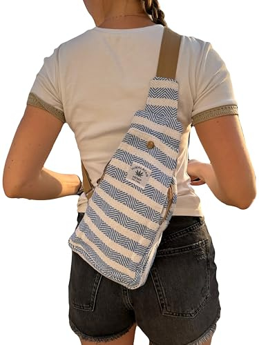 MIGURA Rucksack aus Canvas, für Reisen, Hippie-Stil, groß, ideal für Sommer, Alltag, Festivals, lässig, Vintage, Herren, Damen, wasserdicht, handgefertigt, Dunkelblau, bunt, M