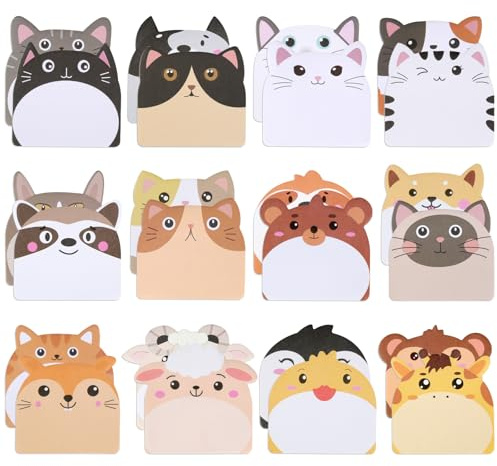 24 Pack Haftnotizen Kinder, 720 Blätt Cute Sticky Notes, Klebezettel Klein | Notizblock Kinder Mitgebsel, Haftnotizen Lustig, Tierförmiger Haftnotizblock Ideal für Büro, Studenten