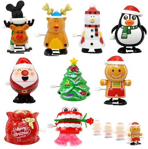 TOGETDREAM 9 Stück Aufziehspielzeug Weihnachten, Figur Uhrwerk Spielzeug Spring Spielzeug Aufziehfigur Uhrwerk Lauf und Springspielzeug für Weihnachtsstrümpfe und Geschenktütenfüller Blöcke