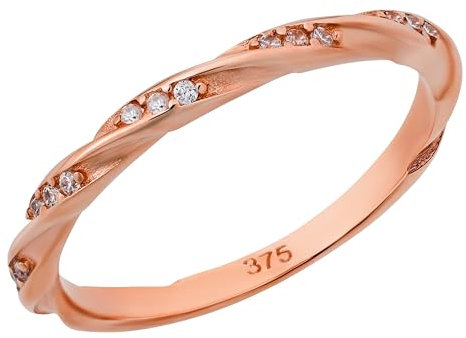Ardeo Aurum Damen Goldring aus 375 Gold gedreht mit Zirkonia Steinchen schmal Vorsteckring Ansteckring Stapelring Roségold Größe 60